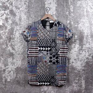 Love Sam Dress XS Womens Gray Multi Print Short Sleeve Tunic Mini